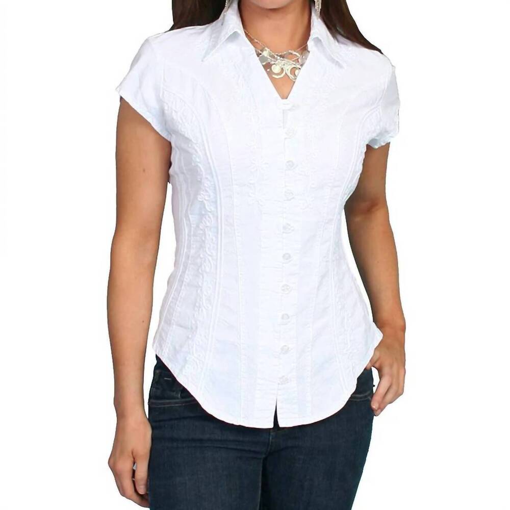 NEW SCULLY cap sleeve blouse in white